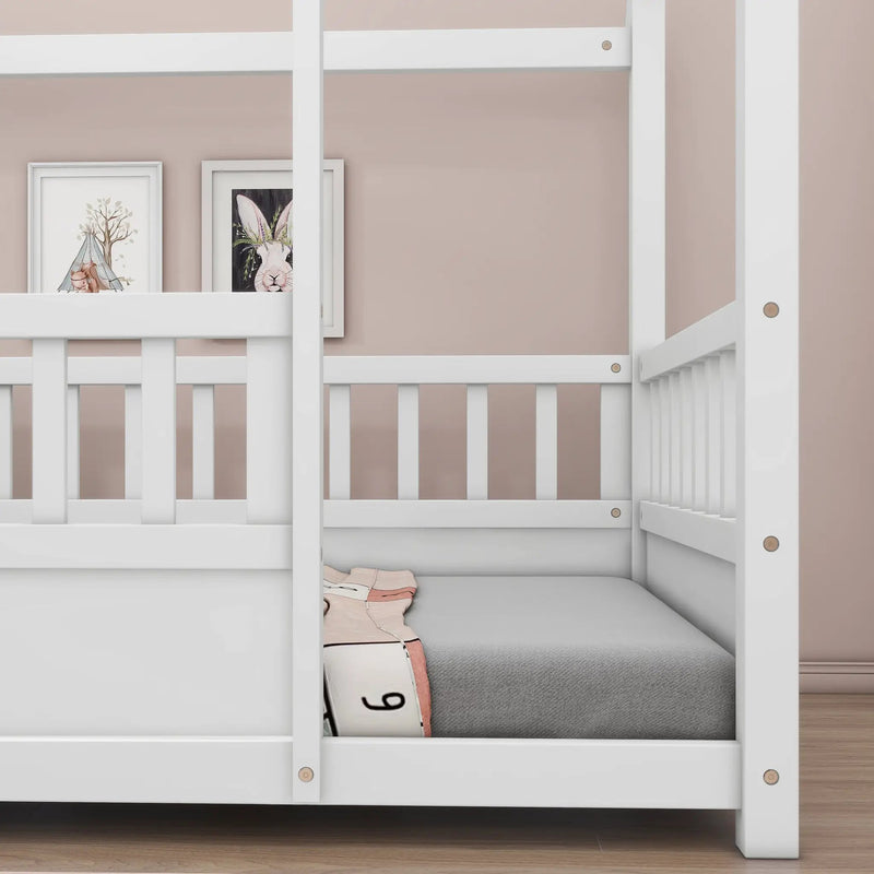 Twin Size Floor Wooden Bed with House Roof Frame by HouseOfZazla