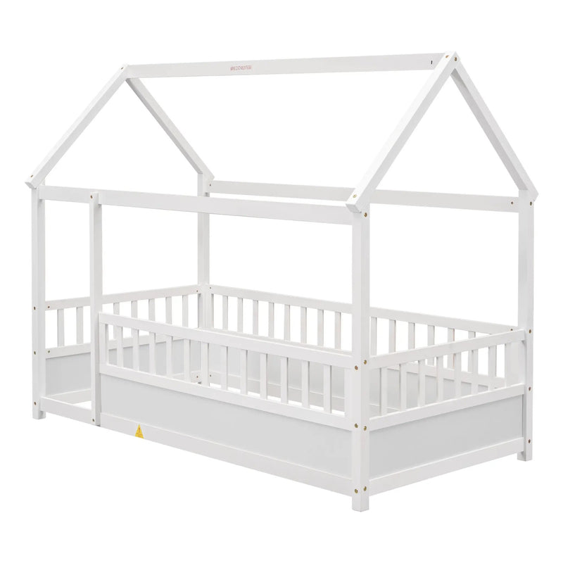 Twin Size Floor Wooden Bed with House Roof Frame by HouseOfZazla