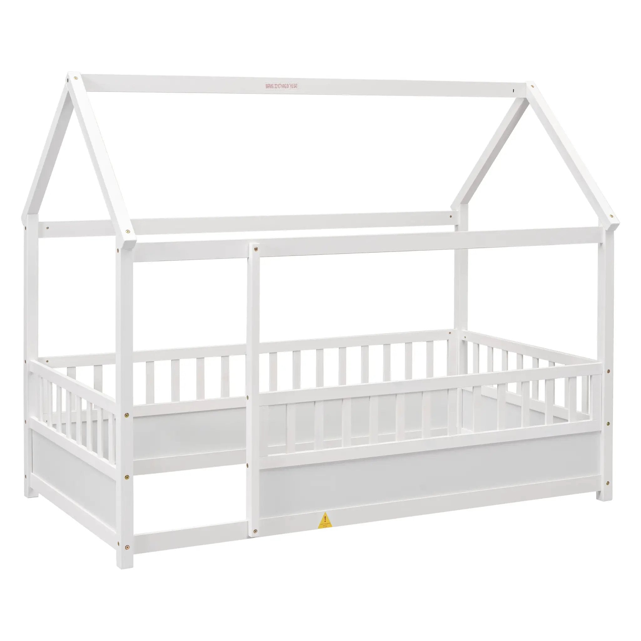 Twin Size Floor Wooden Bed with House Roof Frame by HouseOfZazla