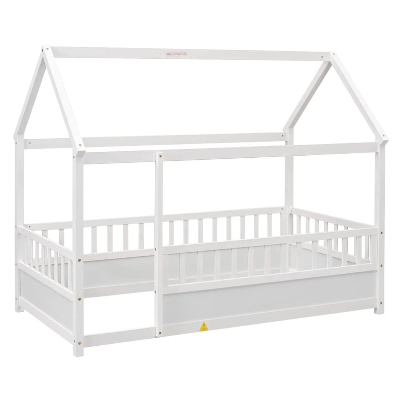 Twin Size Floor Wooden Bed with House Roof Frame by HouseOfZazla