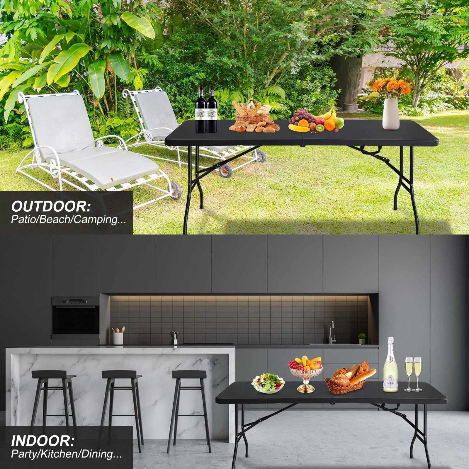 6ft Folding Table - Portable Plastic Table for Camping and Picnics by HouseOfZazla