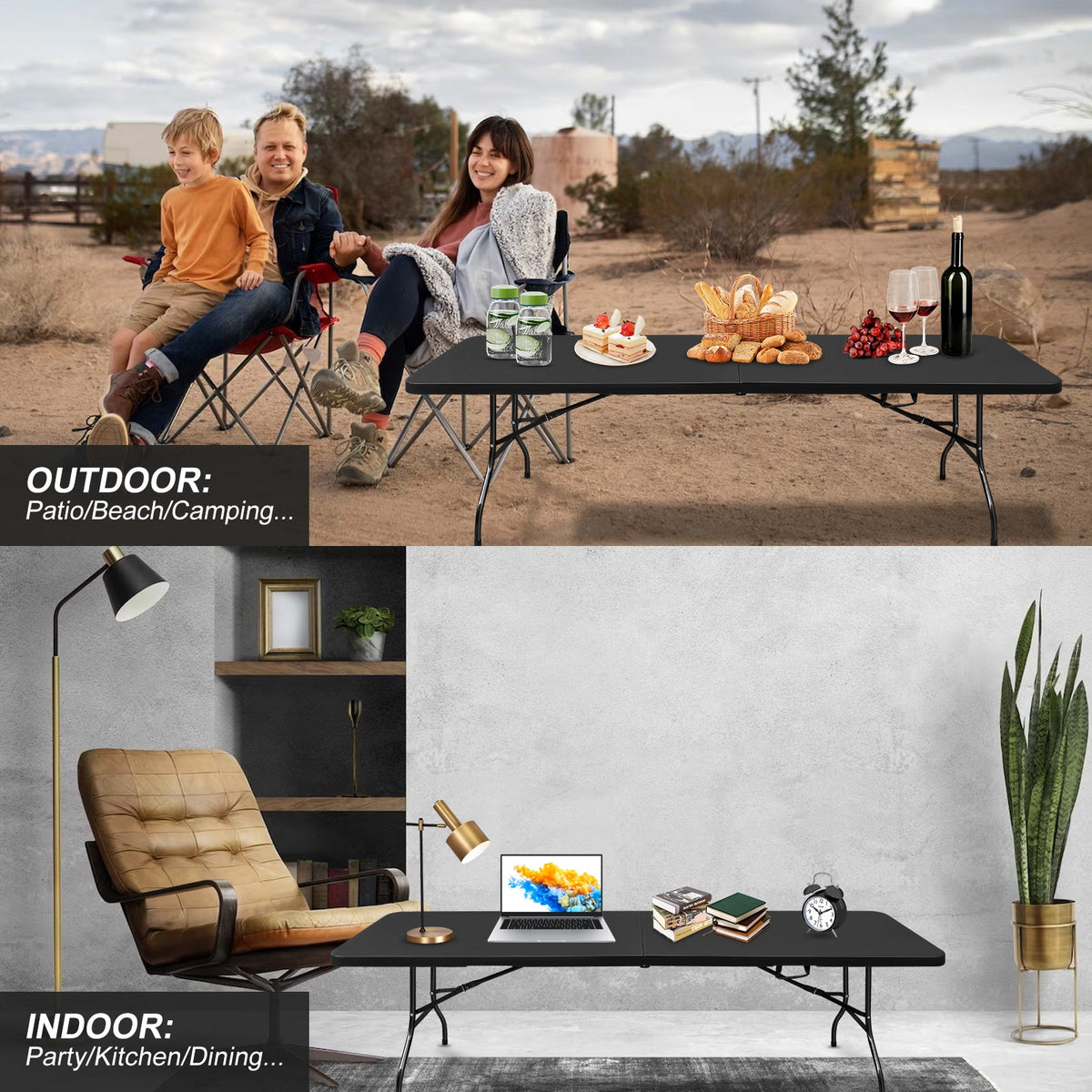 8ft Folding Outdoor Table with Iron Frame - White, photo 5 of 6
