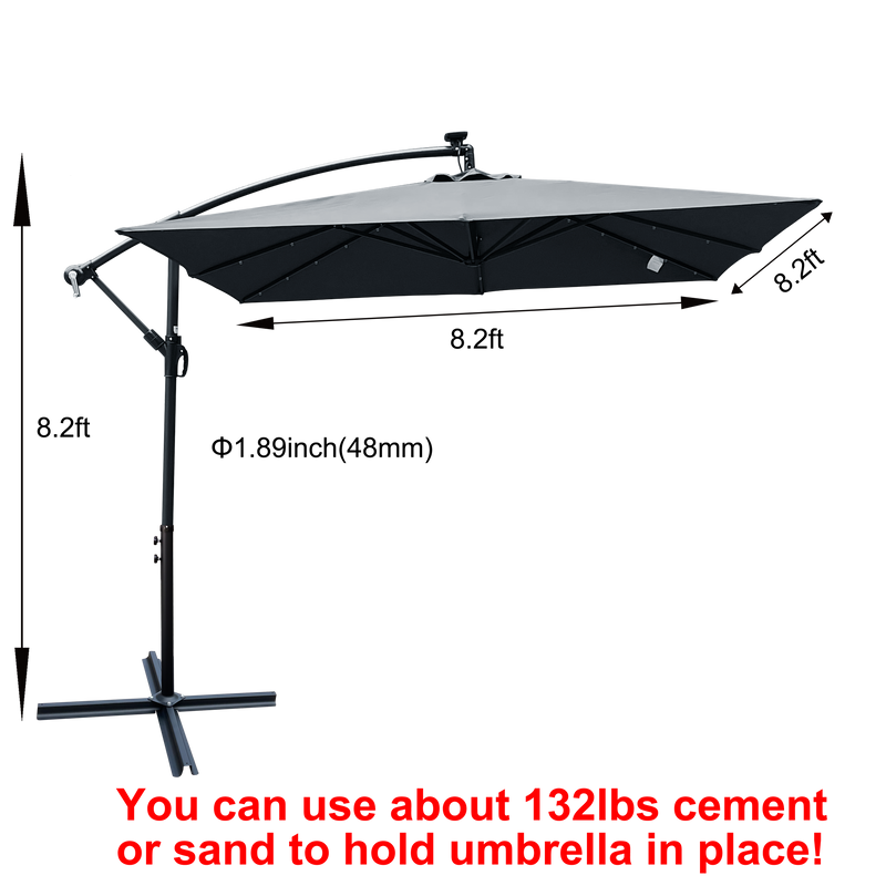 Square 2.5x2.5M Outdoor Patio Umbrella with Solar LED Lights by HouseOfZazla