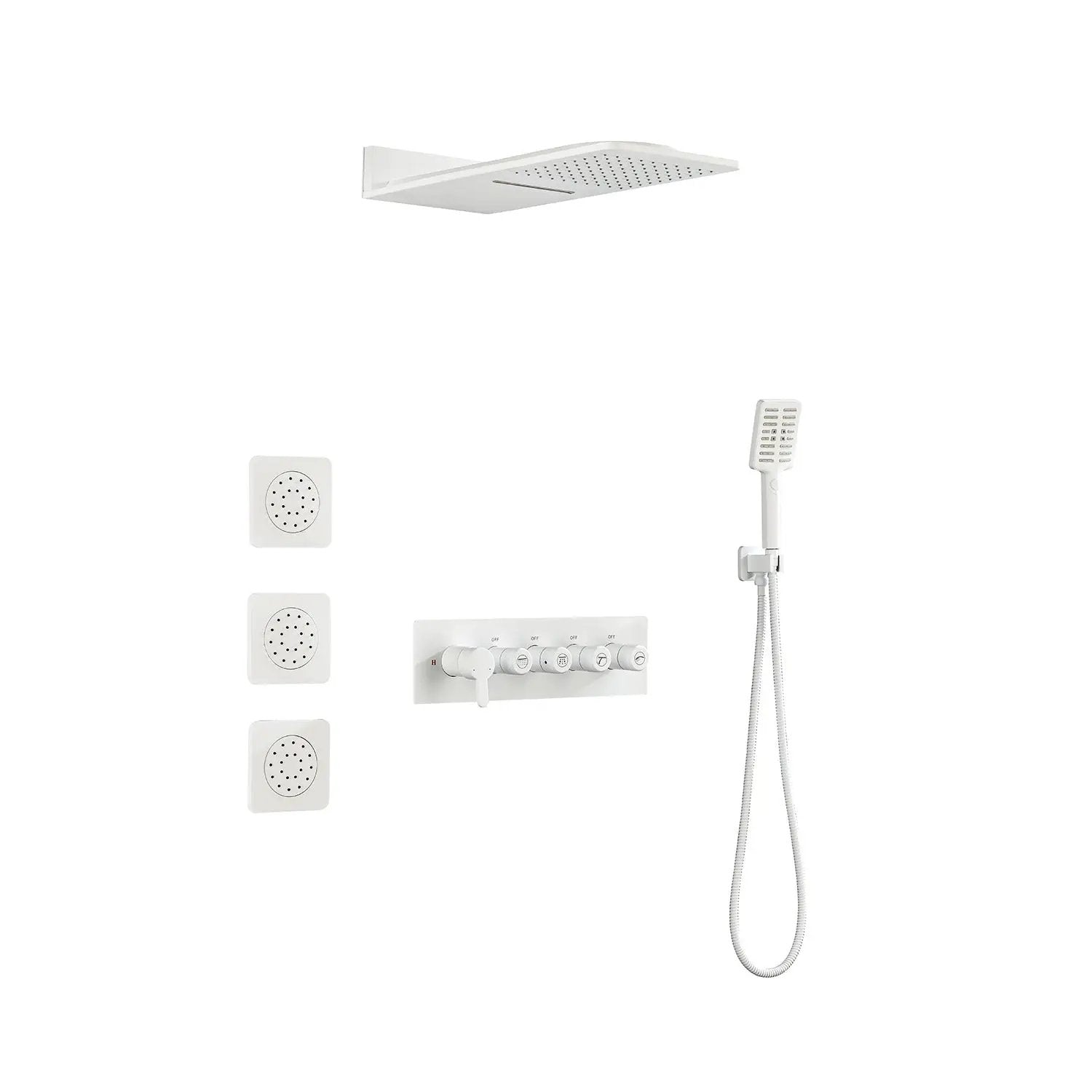 Wall Mounted Waterfall Rain Shower System With 3 Body Sprays & Handheld Shower by HouseOfZazla
