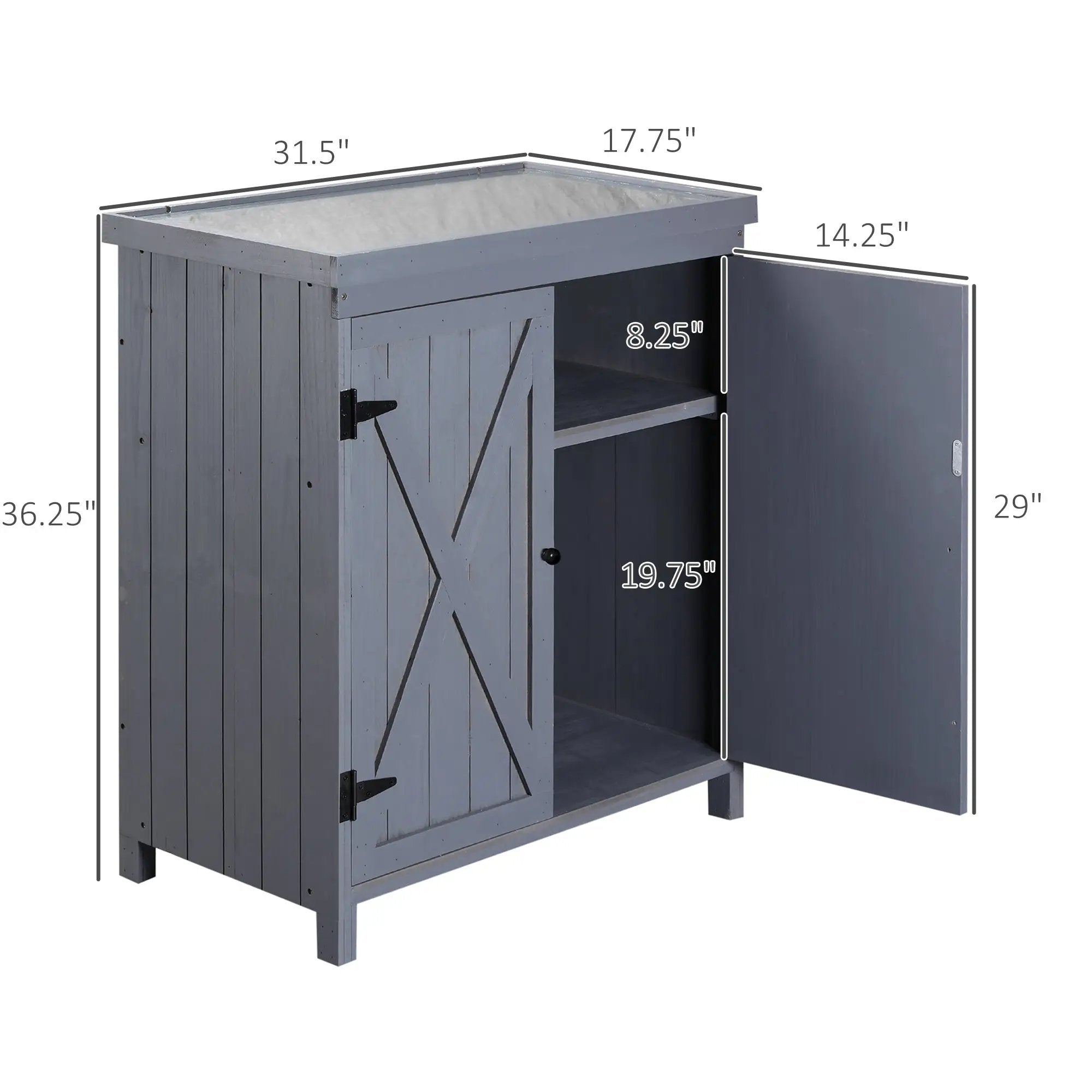 Garden Storage Cabinet, Outdoor Tool Shed with Galvanized Top and Two Shelves by HouseOfZazla