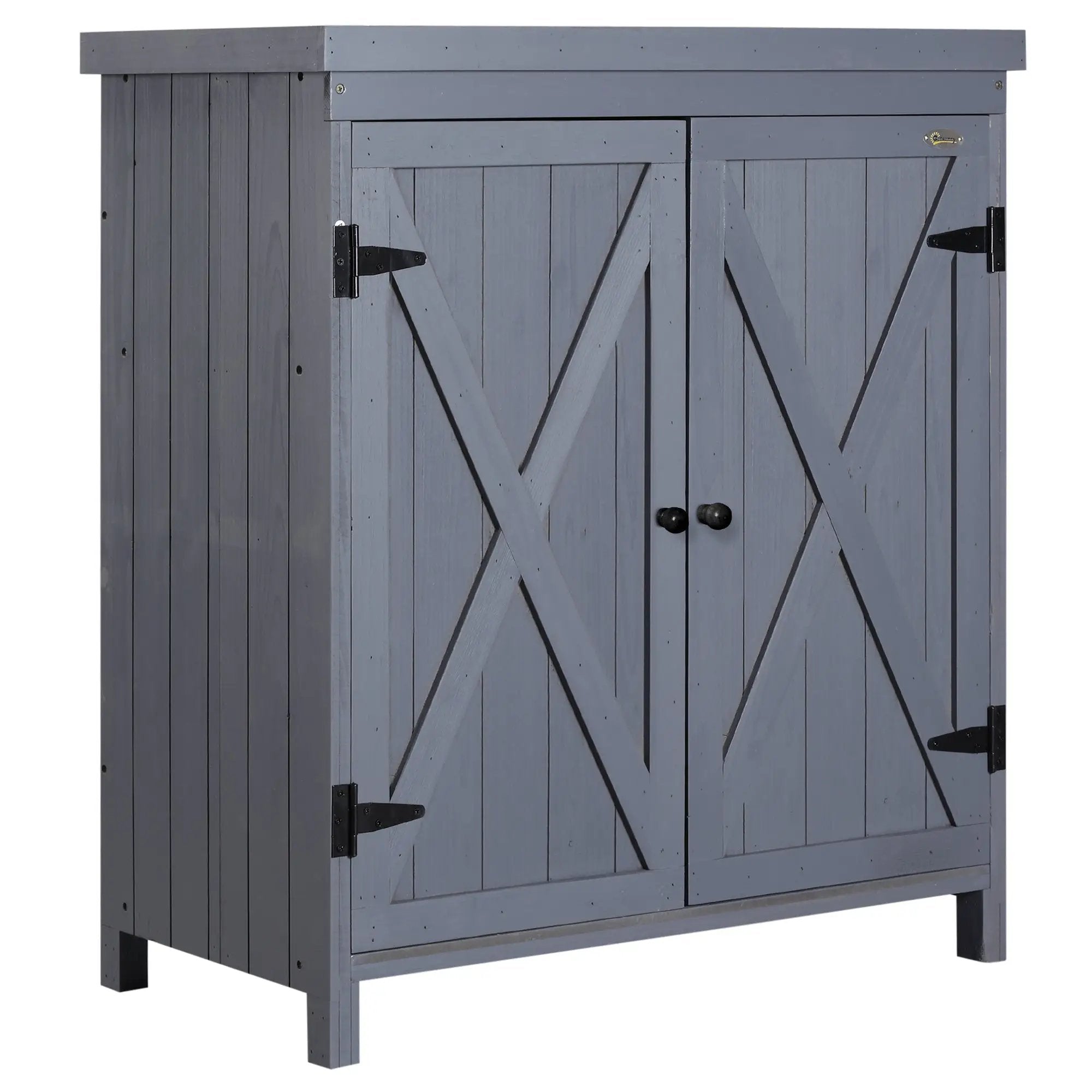 Garden Storage Cabinet, Outdoor Tool Shed with Galvanized Top and Two Shelves by HouseOfZazla