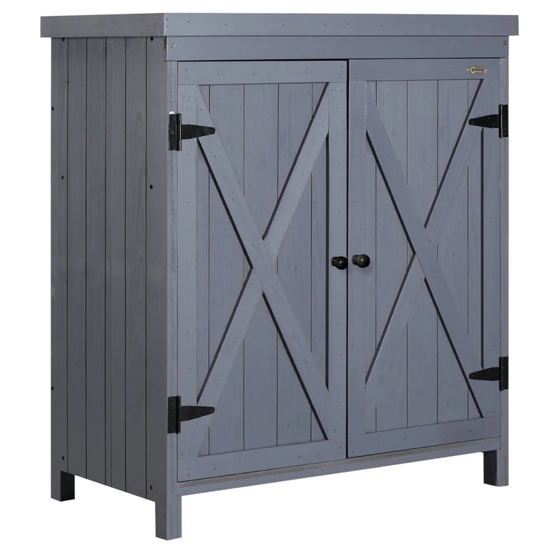 Garden Storage Cabinet, Outdoor Tool Shed with Galvanized Top and Two Shelves by HouseOfZazla