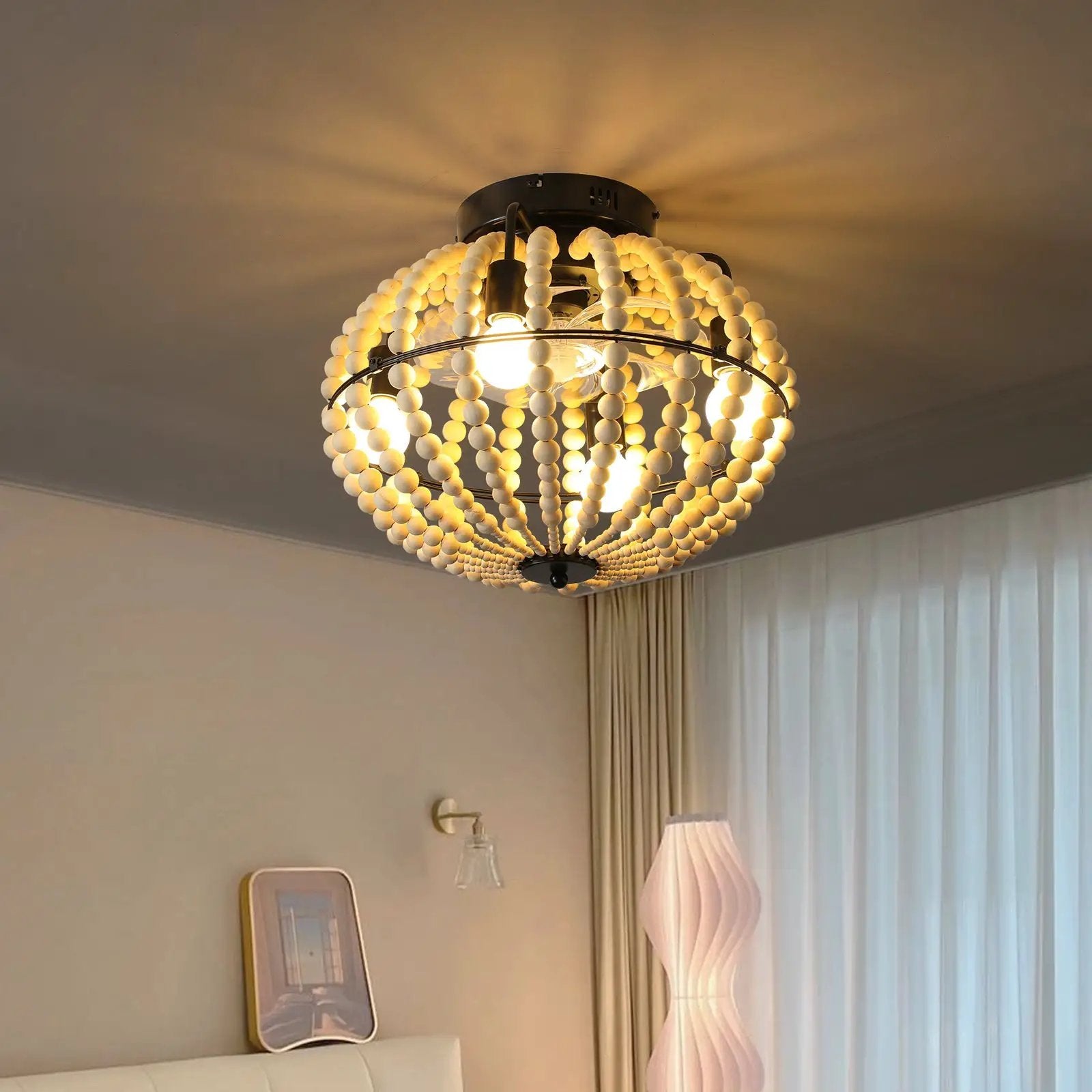 18" Bohemian Wood Beaded Ceiling Fan with Light by HouseOfZazla