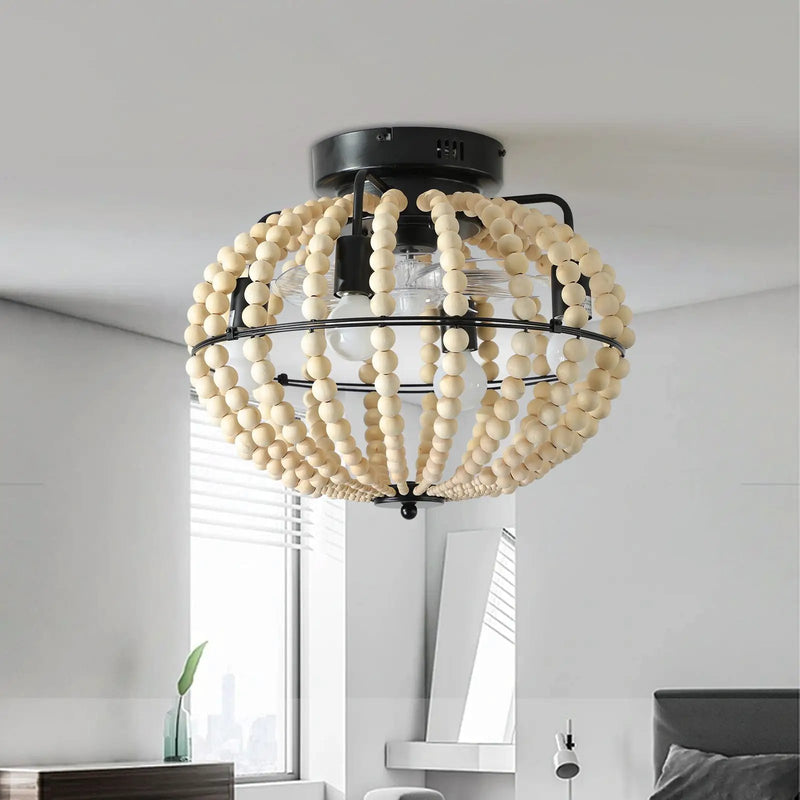 18" Bohemian Wood Beaded Ceiling Fan with Light by HouseOfZazla