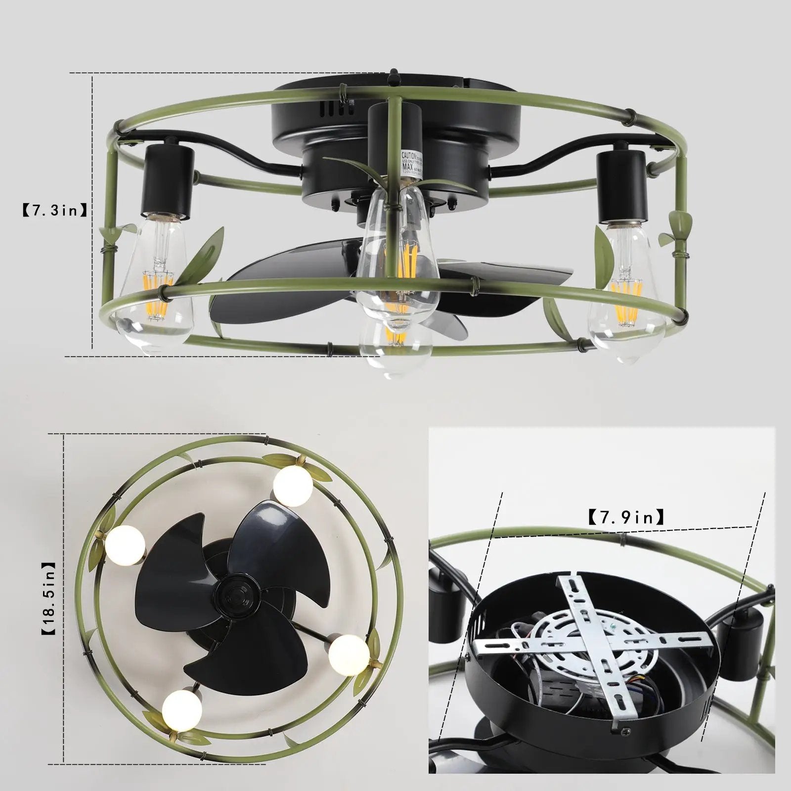 19" Green Industrial Ceiling Fan with Light by HouseOfZazla