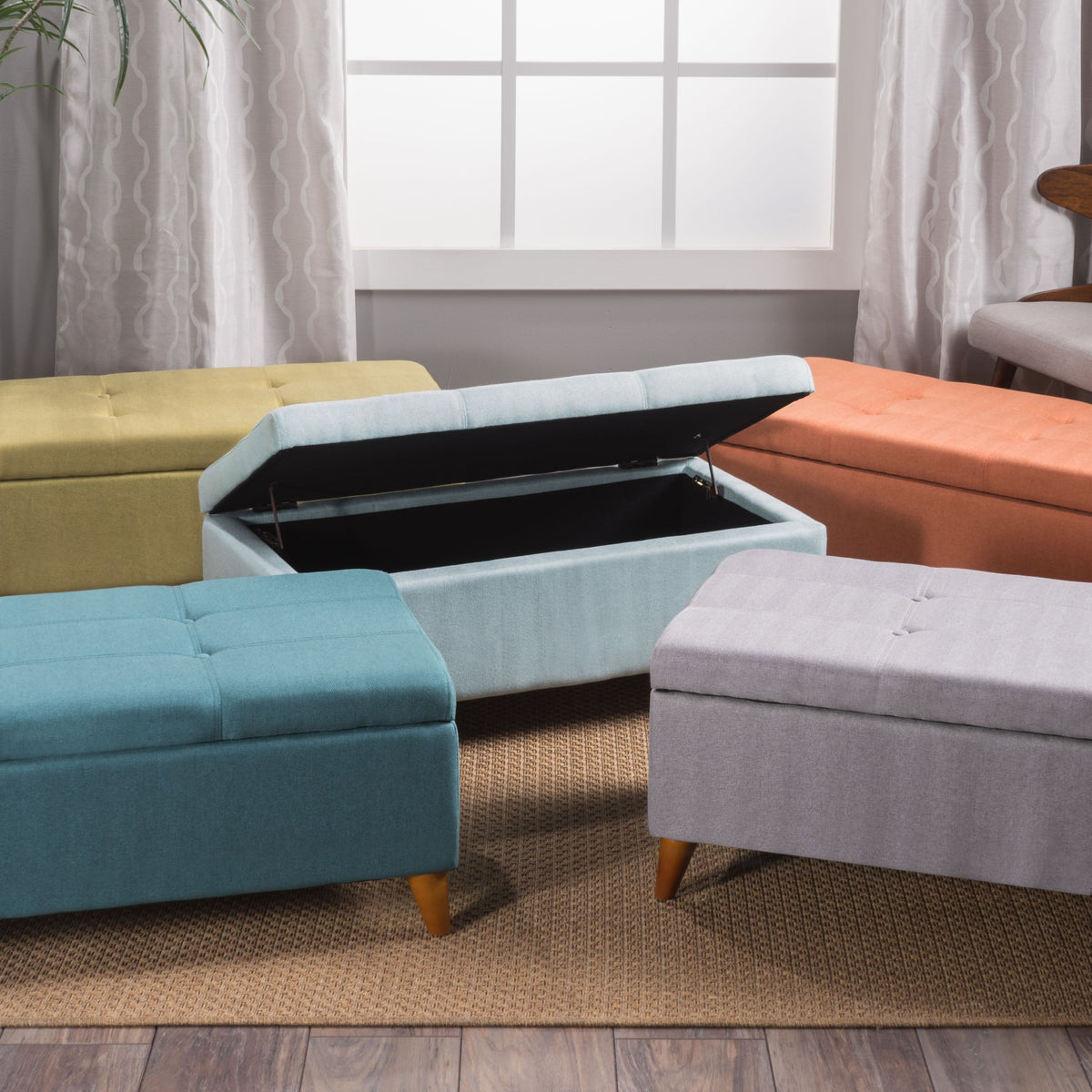Tufted Ainsley Button Storage Ottoman Bench with Lift-Top - Orange or Teal, photo 4 of 10