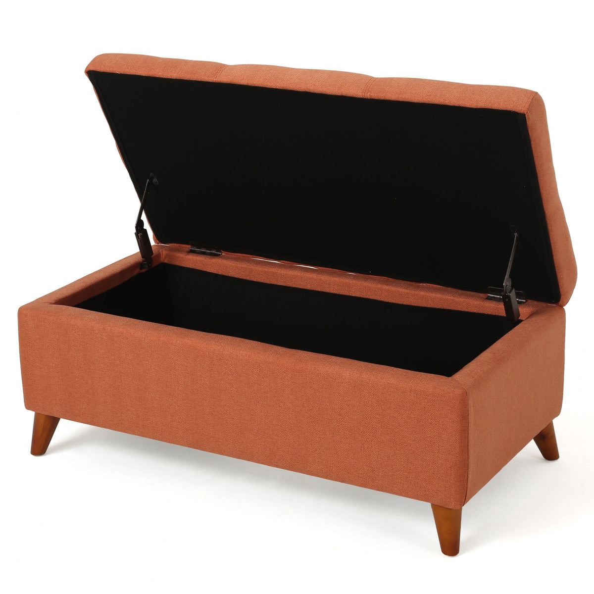 Tufted Ainsley Button Storage Ottoman Bench with Lift-Top - Orange or Teal, photo 7 of 10