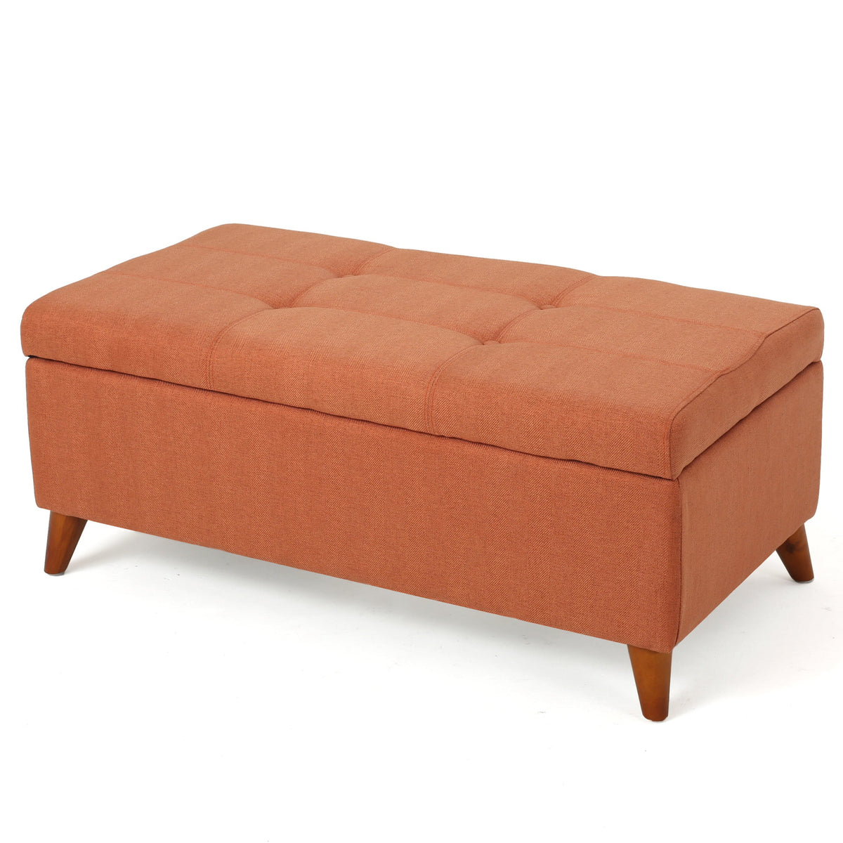 Tufted Ainsley Button Storage Ottoman Bench with Lift-Top - Orange or Teal, photo 6 of 10