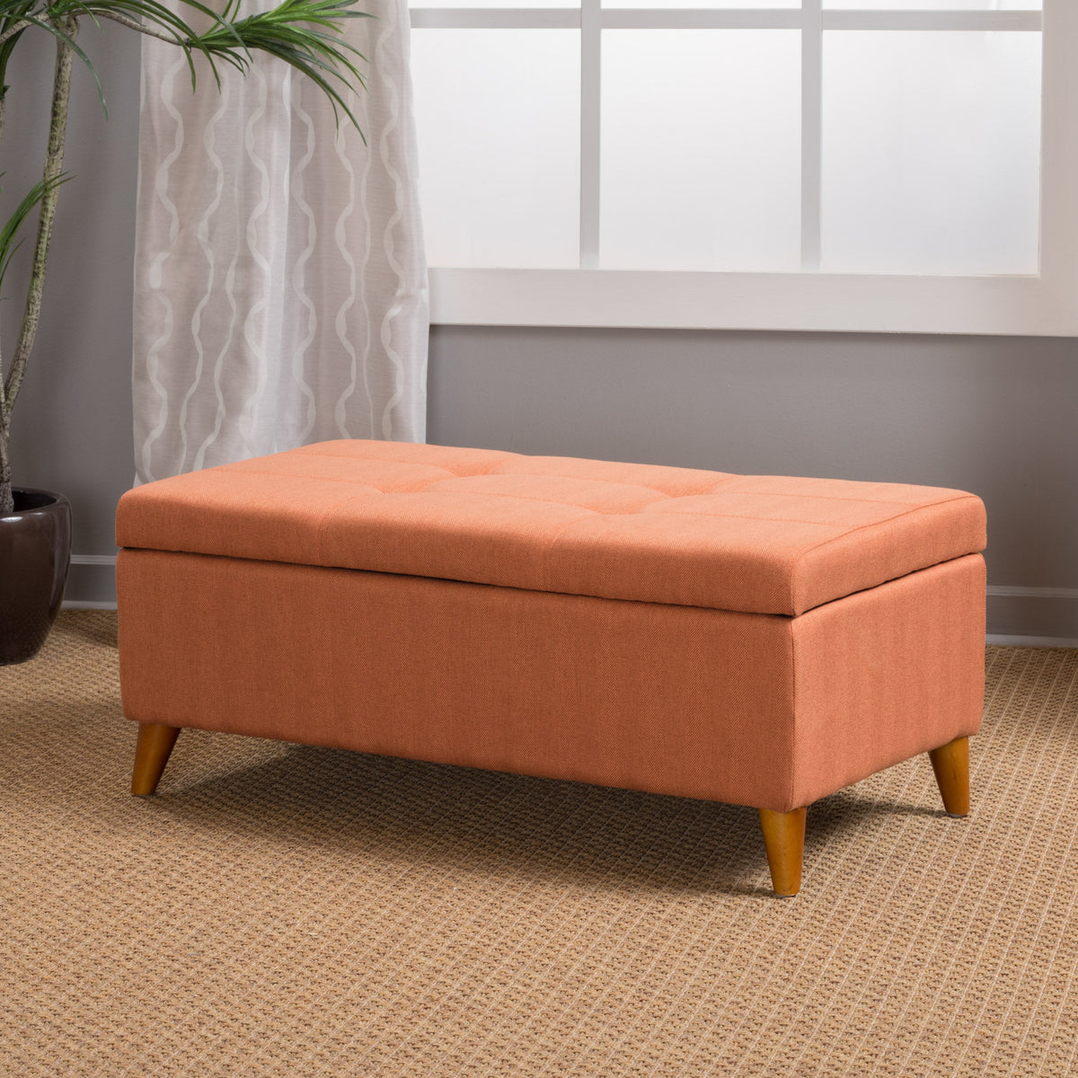 Tufted Ainsley Button Storage Ottoman Bench with Lift-Top - Orange or Teal, photo 5 of 10