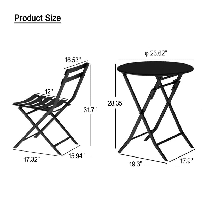 3 Piece Patio Bistro Set of Foldable Round Table and Chairs by HouseOfZazla