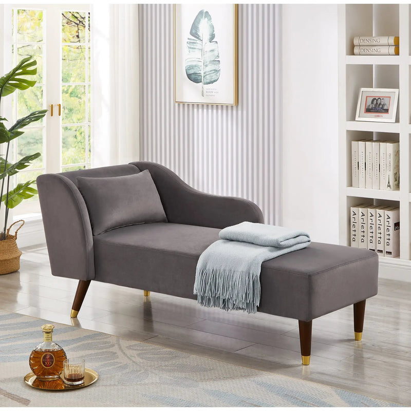 Modern Chaise Lounge Chair Velvet Upholstery (Grey) by HouseOfZazla
