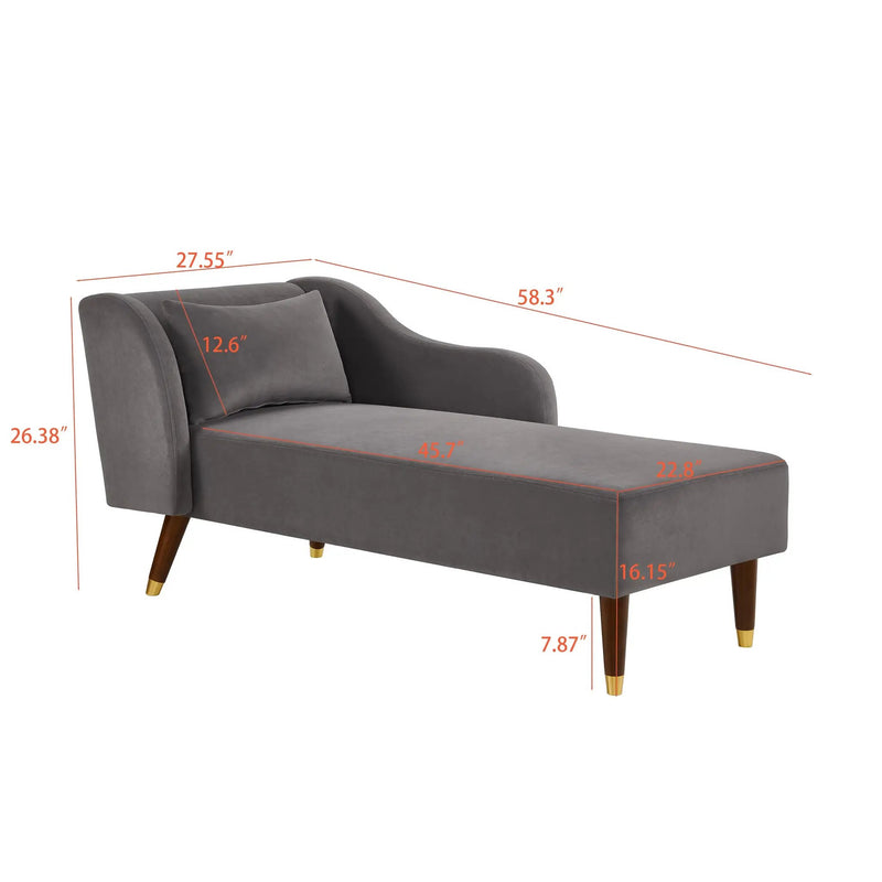Modern Chaise Lounge Chair Velvet Upholstery (Grey) by HouseOfZazla