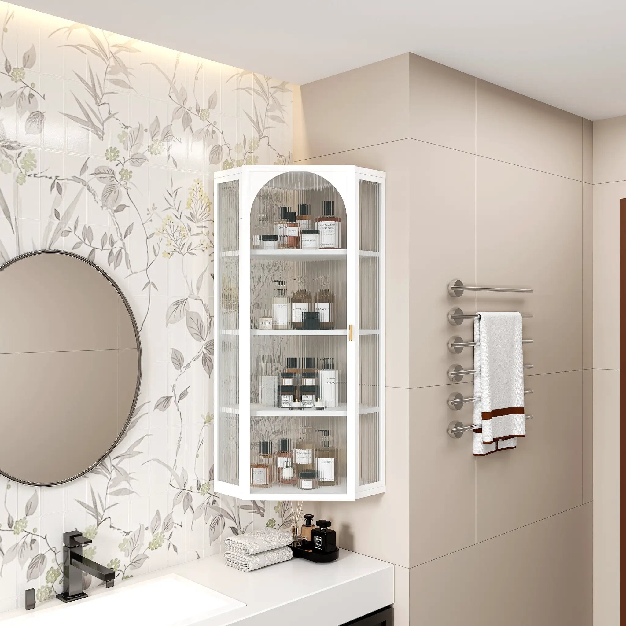 Glass Door Wall Mounted Corner Cabinet by HouseOfZazla