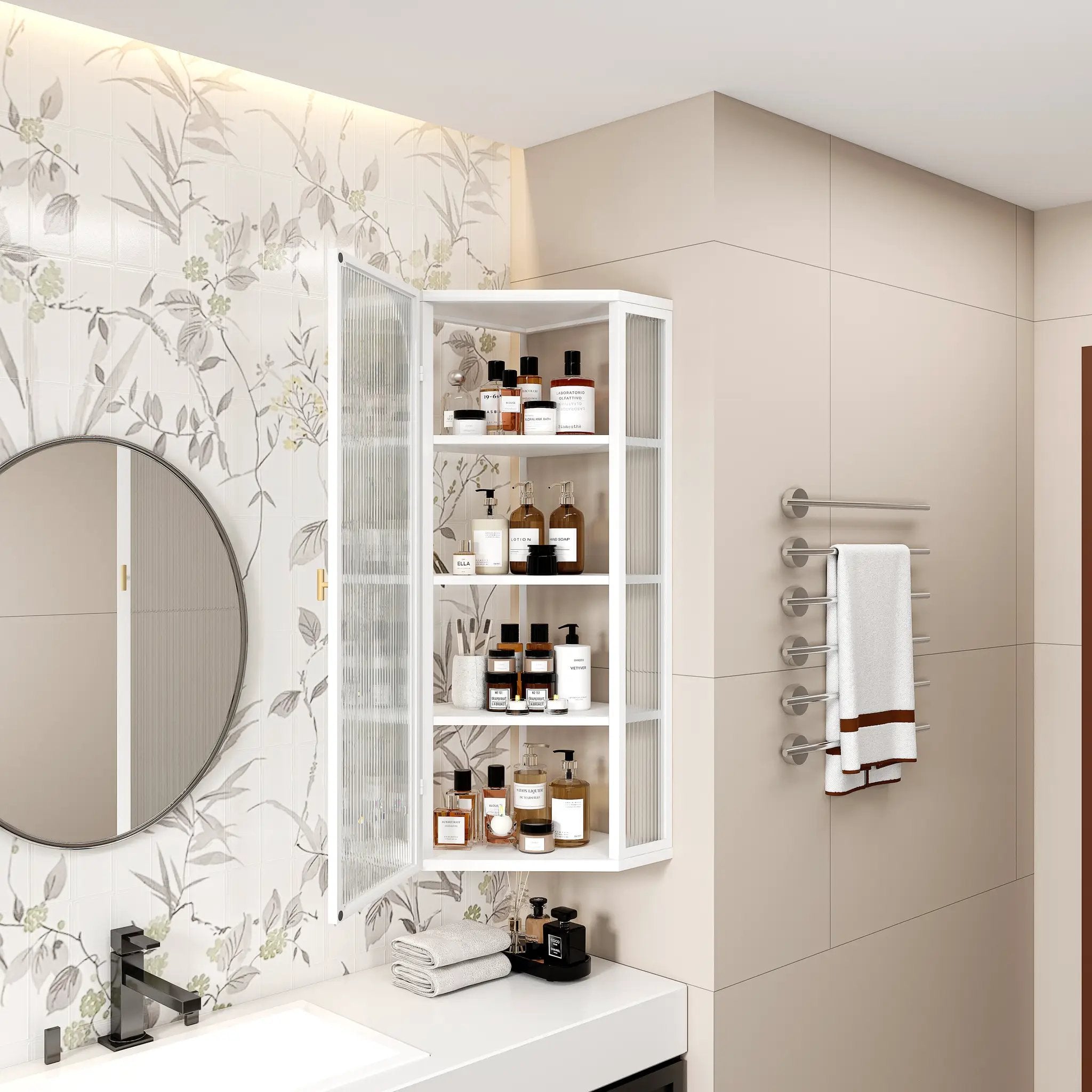 Glass Door Wall Mounted Corner Cabinet by HouseOfZazla