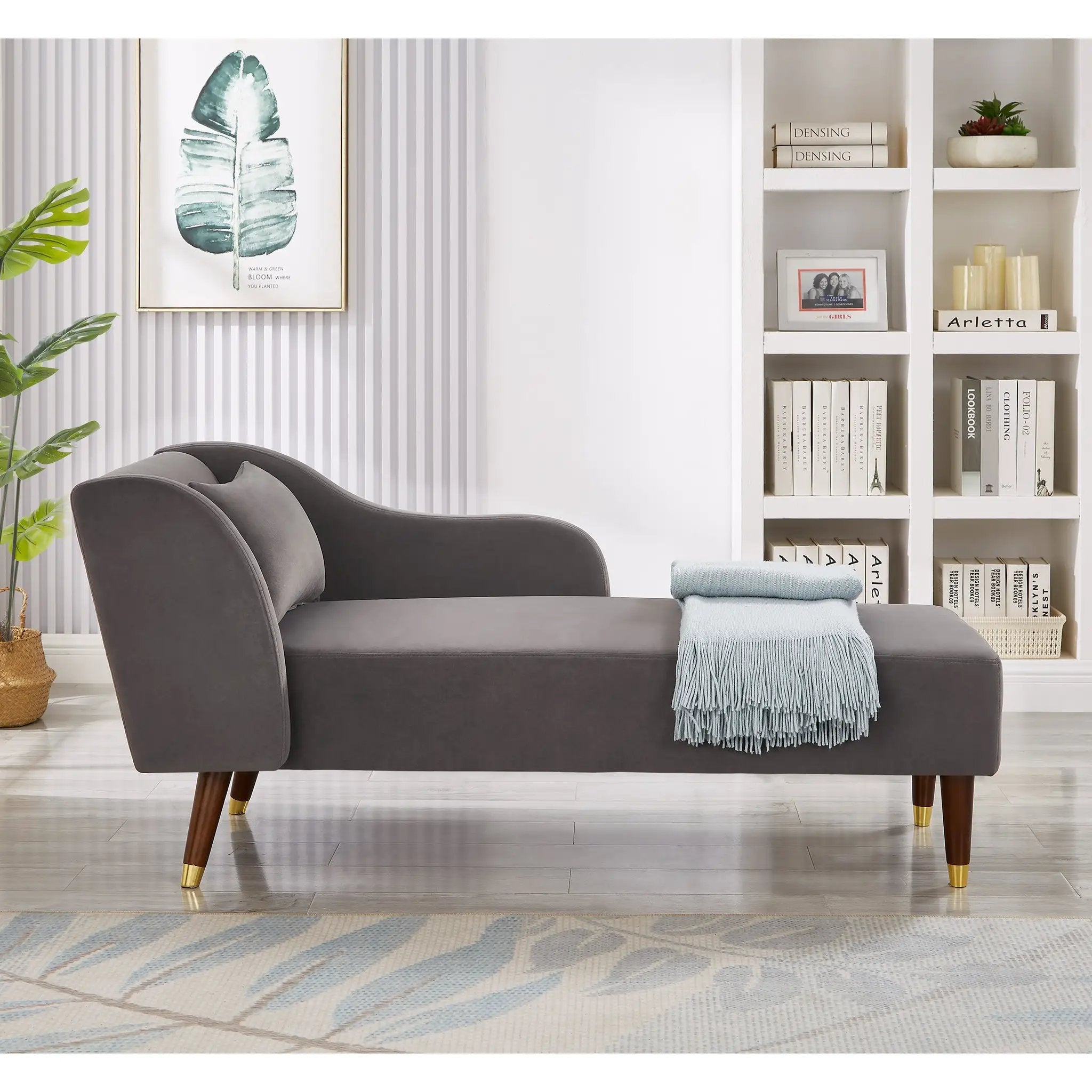 Modern Chaise Lounge Chair Velvet Upholstery (Grey) by HouseOfZazla