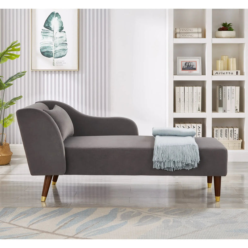 Modern Chaise Lounge Chair Velvet Upholstery (Grey) by HouseOfZazla