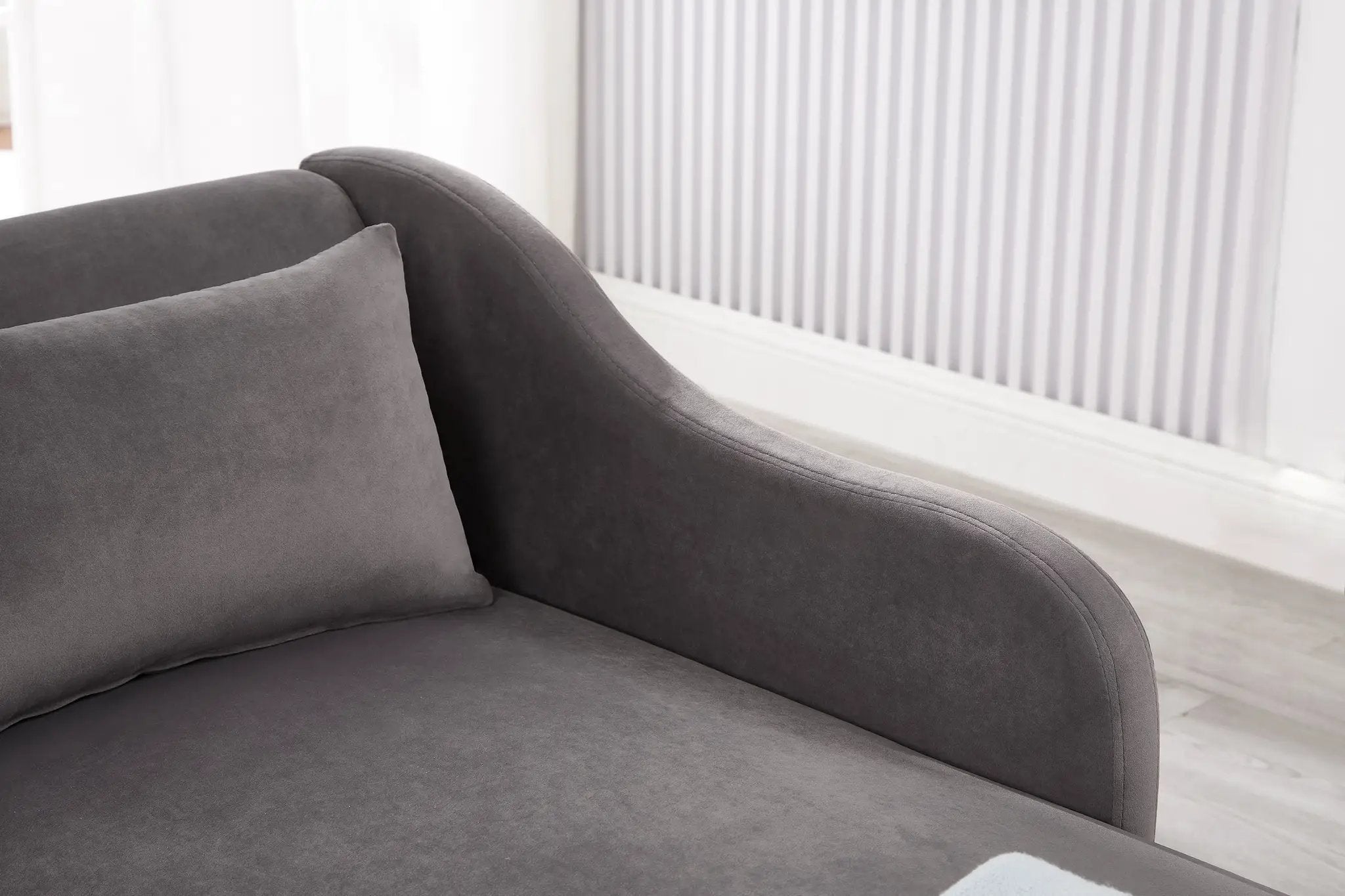 Modern Chaise Lounge Chair Velvet Upholstery (Grey) by HouseOfZazla
