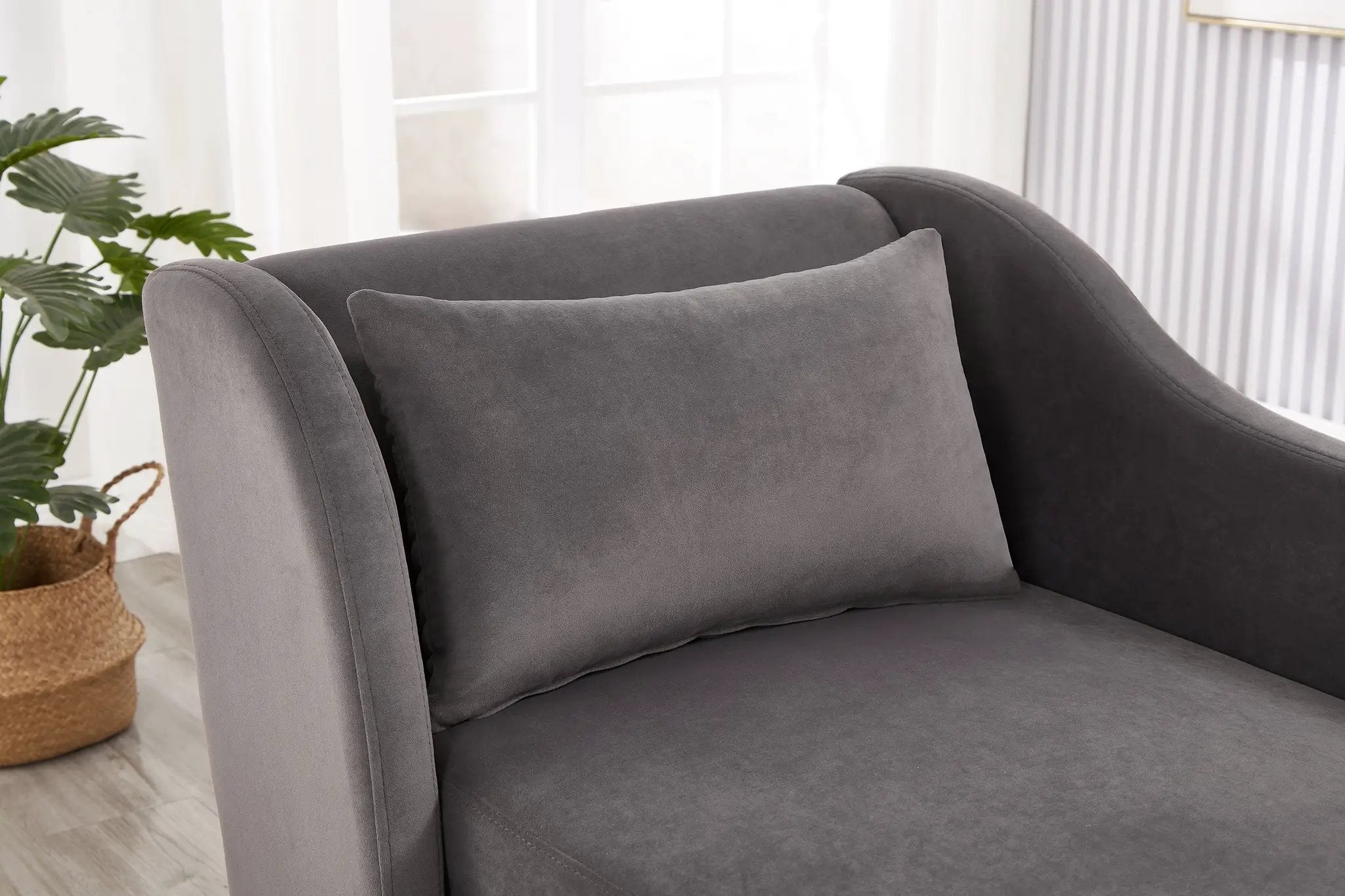 Modern Chaise Lounge Chair Velvet Upholstery (Grey) by HouseOfZazla