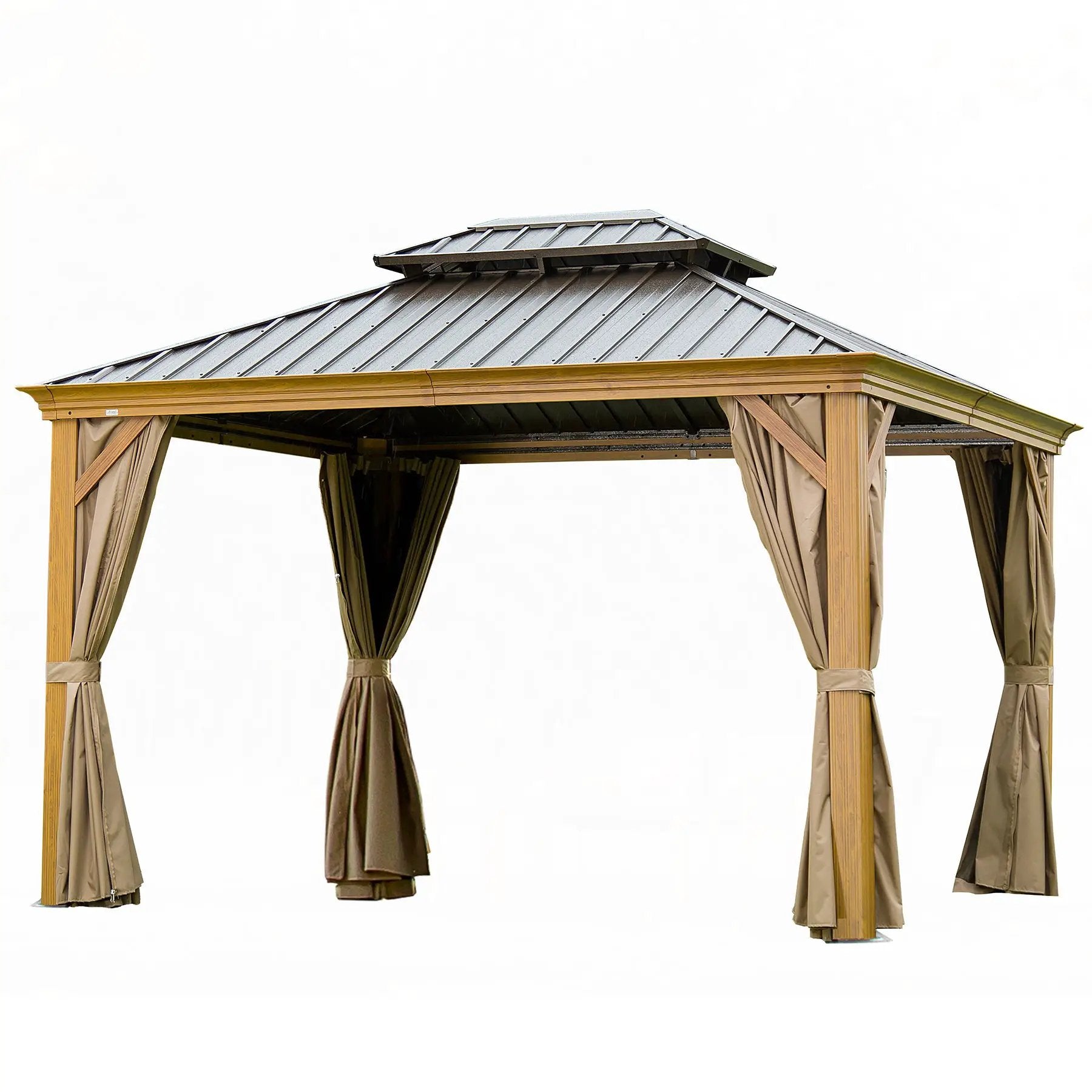 12'x14' Hardtop Gazebo, Wooden Coated Aluminum Frame Canopy by HouseOfZazla