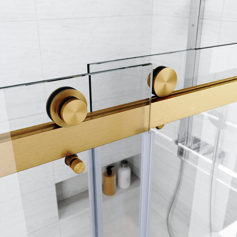 Brushed Gold Frameless Bathtub Door by HouseOfZazla