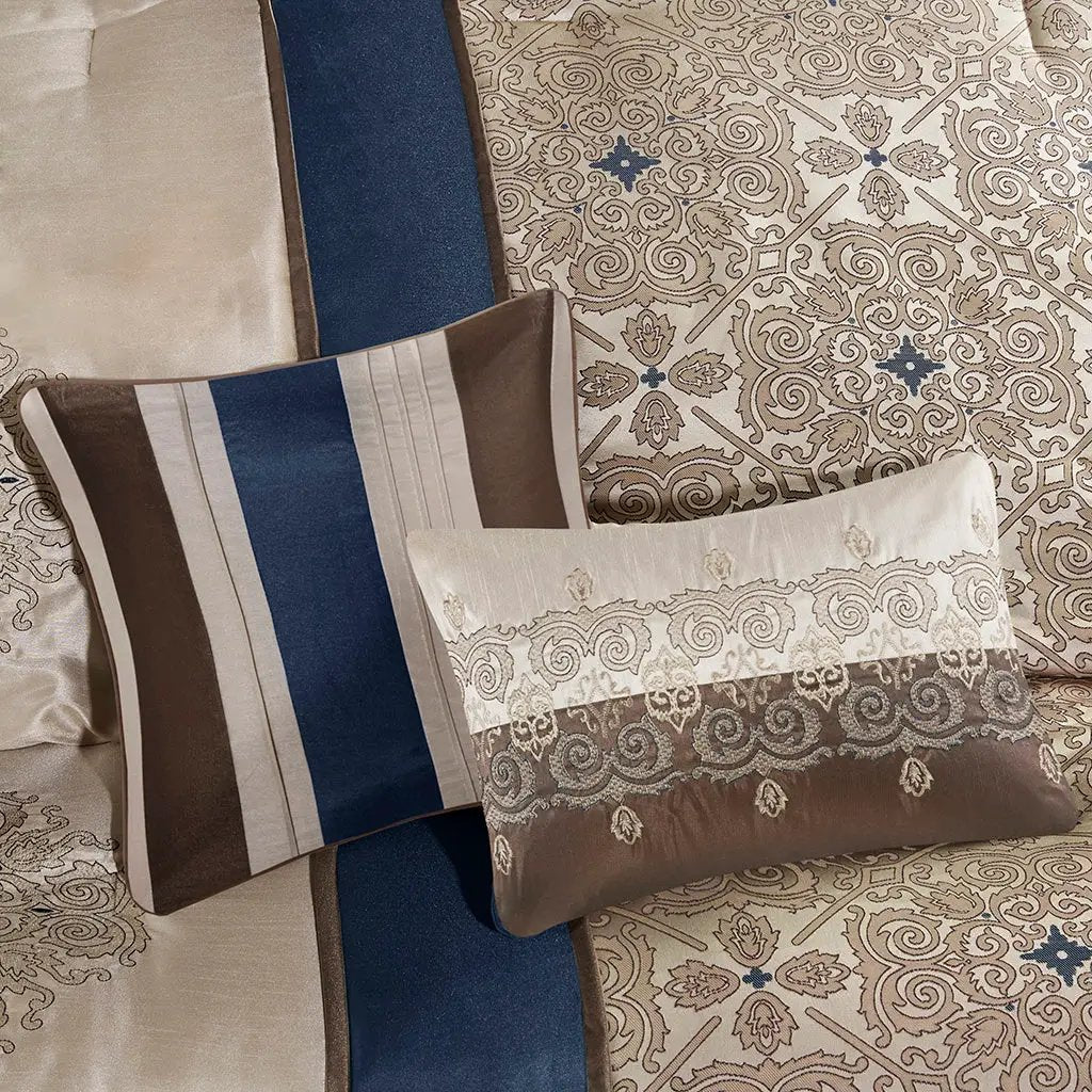 Queen 7 Piece Jacquard Comforter Set with Throw Pillows by HouseOfZazla