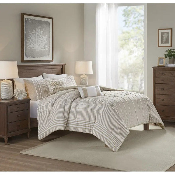 King 3 Piece Cotton Yarn Dyed Comforter Set