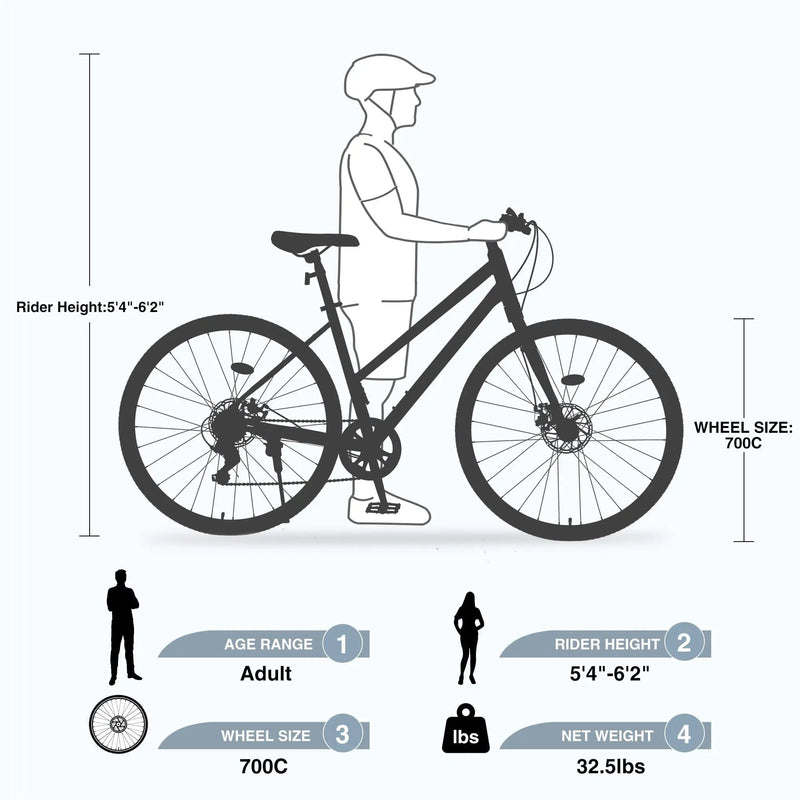 7 Speed Hybrid Bike Disc Brake 700C Road Bike for Men & Women by HouseOfZazla