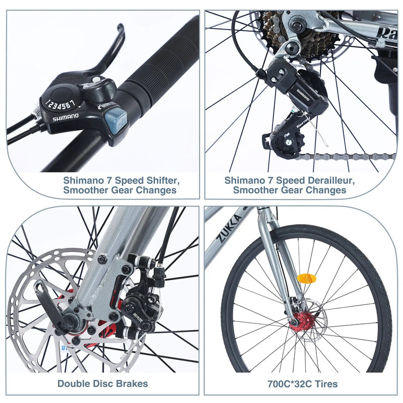 7 Speed Hybrid Bike Disc Brake 700C Road Bike for Men & Women by HouseOfZazla
