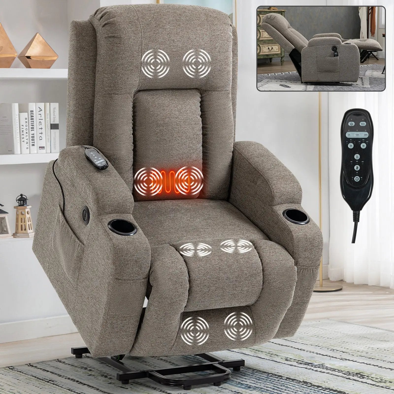 Power Lift Recliner Chair with Massage and Heat - ComfortMAX by HouseOfZazla