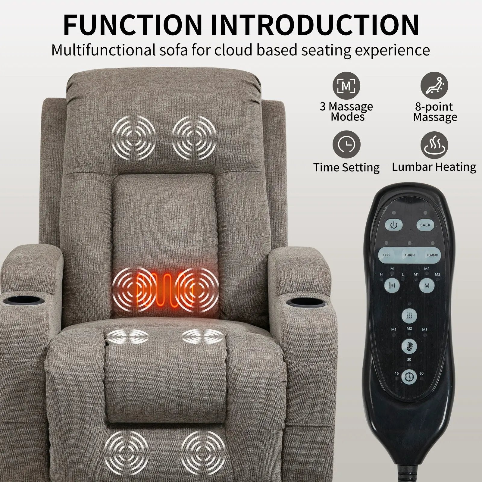 Power Lift Recliner Chair with Massage and Heat - ComfortMAX by HouseOfZazla