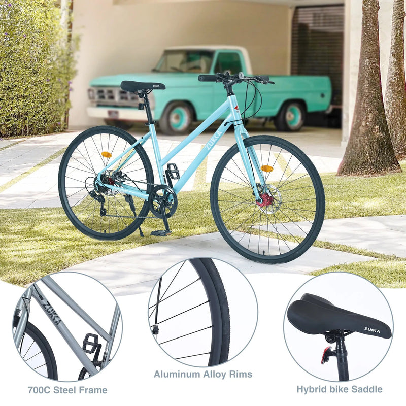 7 Speed Hybrid Bike Disc Brake 700C Road Bike for Men & Women by HouseOfZazla