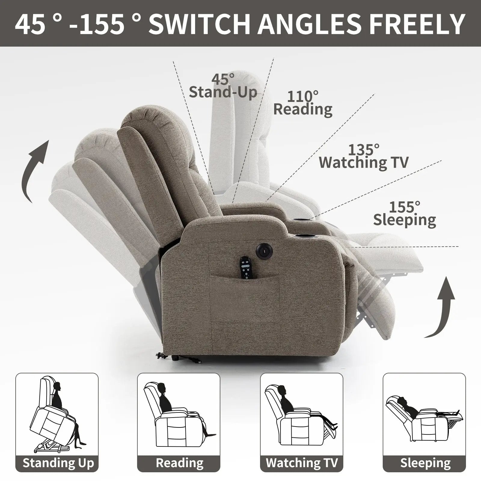 Power Lift Recliner Chair with Massage and Heat - ComfortMAX by HouseOfZazla