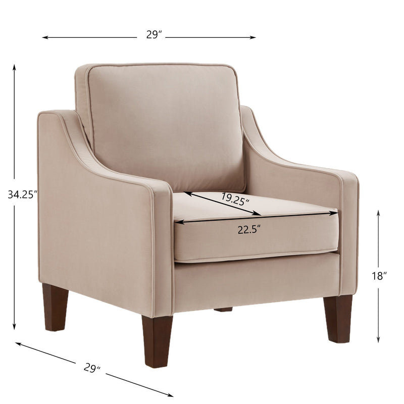 Modern Armchair, Living Room Single Seat Sofa Chair with Wooden Legs, Upholstered Velvet Accent Chair for Living Room, Bedroom, photo 10 of 10