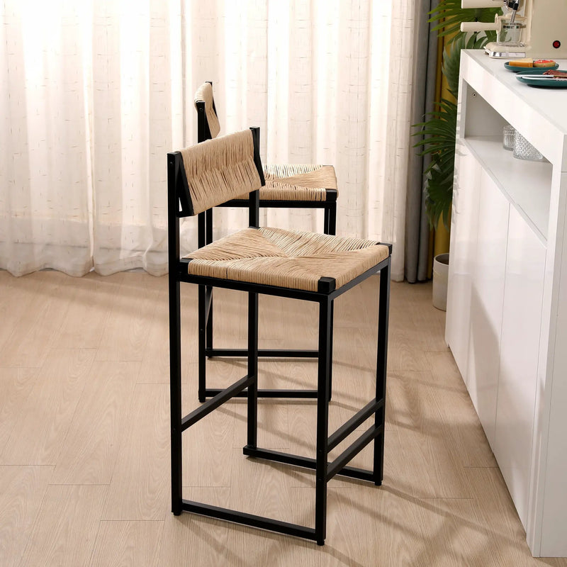 Honey Bar Stools Set of 2 - Paper Rope Weave Dining Chairs by HouseOfZazla