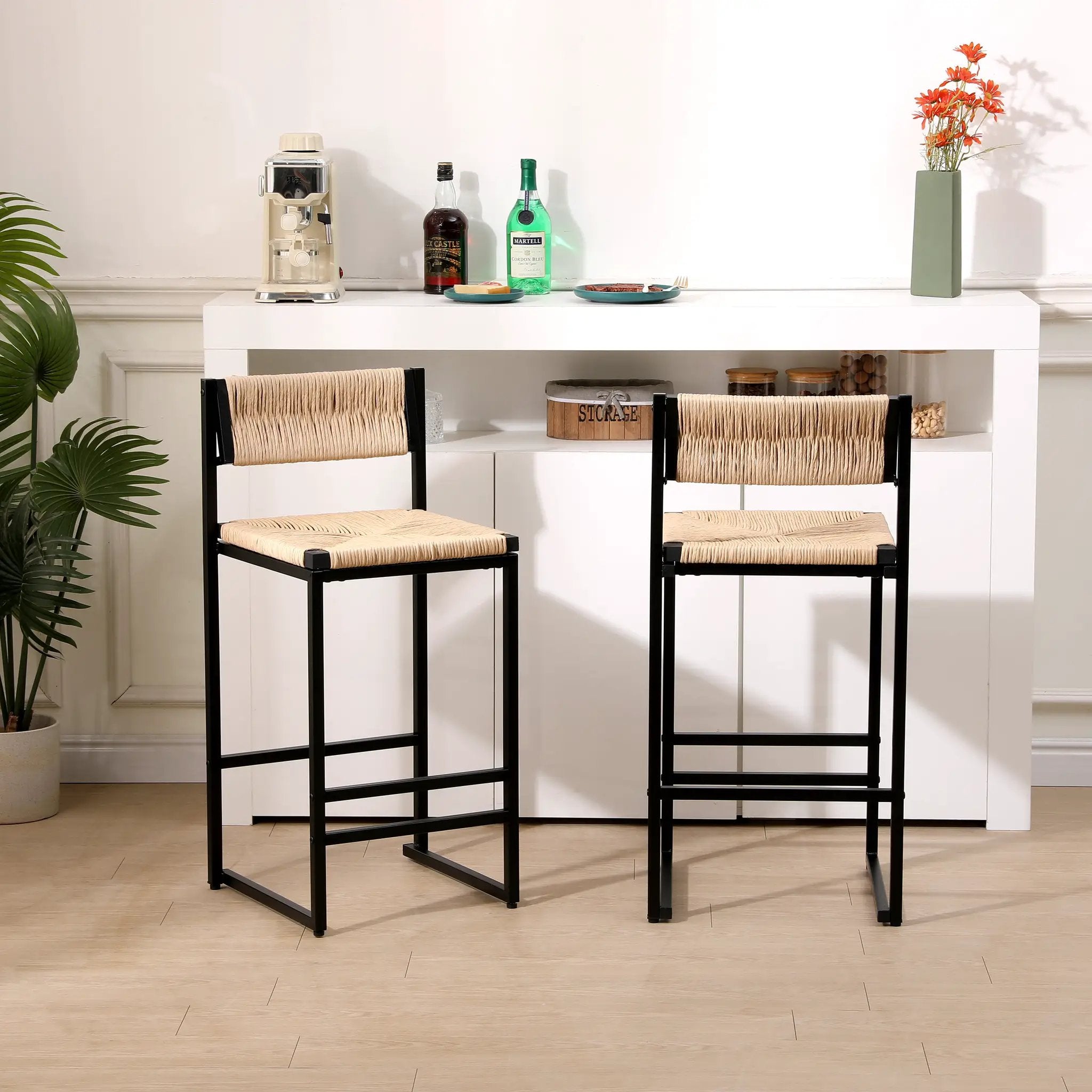 Honey Bar Stools Set of 2 - Paper Rope Weave Dining Chairs by HouseOfZazla