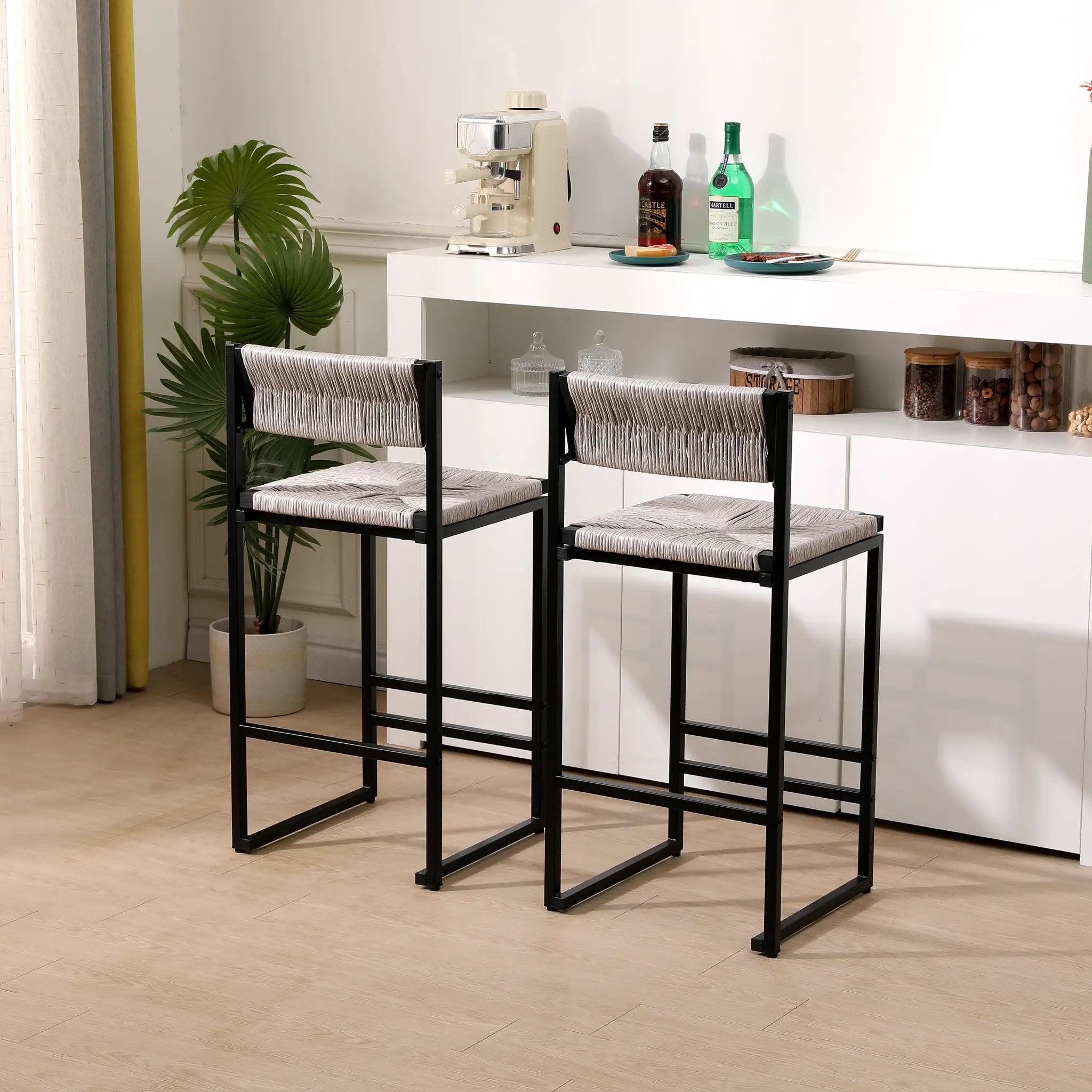 Gray Set of 2 Hand Weave Bar Stools with Back by HouseOfZazla