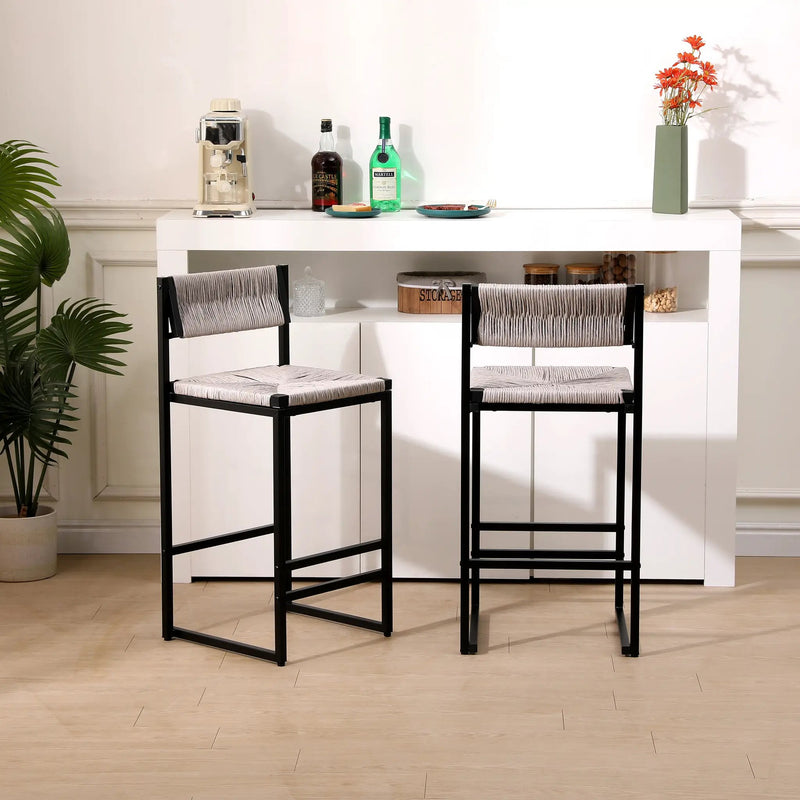Gray Set of 2 Hand Weave Bar Stools with Back by HouseOfZazla