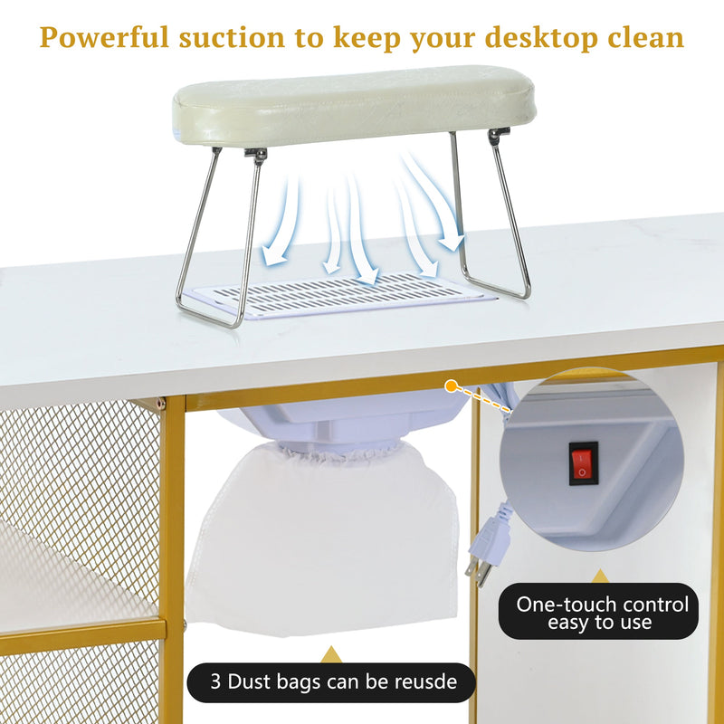 Manicure Table with Electric Downdraft Vent and Storage - Marbled MDF & Metal, photo 5 of 10