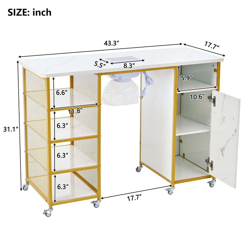 Manicure Table with Electric Downdraft Vent and Storage - Marbled MDF & Metal, photo 8 of 10