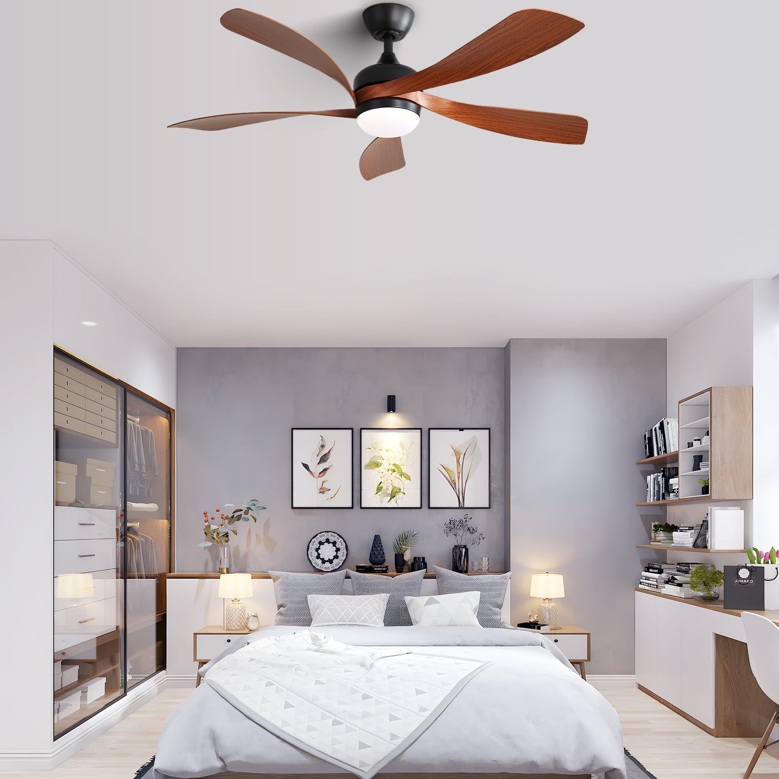 52 Inch Indoor Ceiling Fan With 3 Color Dimmable LED Light and Remote Control by HouseOfZazla