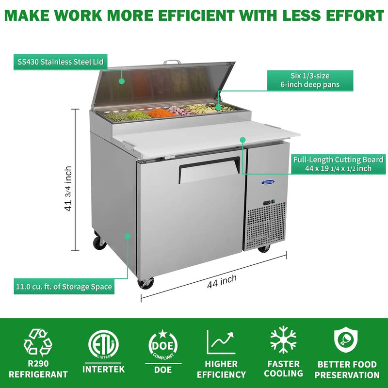 Orikool 44 Inch Commercial Pizza Prep Table with Refrigerator by HouseOfZazla