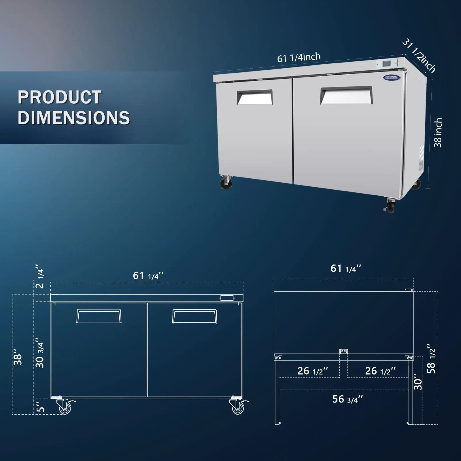 ORIKOOL 60" Commercial Under Counter Freezer by HouseOfZazla