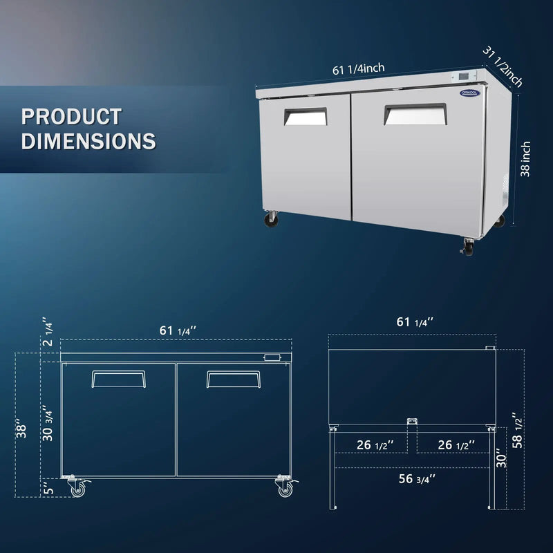 ORIKOOL 60" Commercial Under Counter Freezer by HouseOfZazla