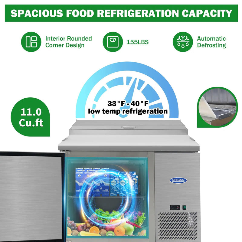 Orikool 44 Inch Commercial Pizza Prep Table with Refrigerator by HouseOfZazla