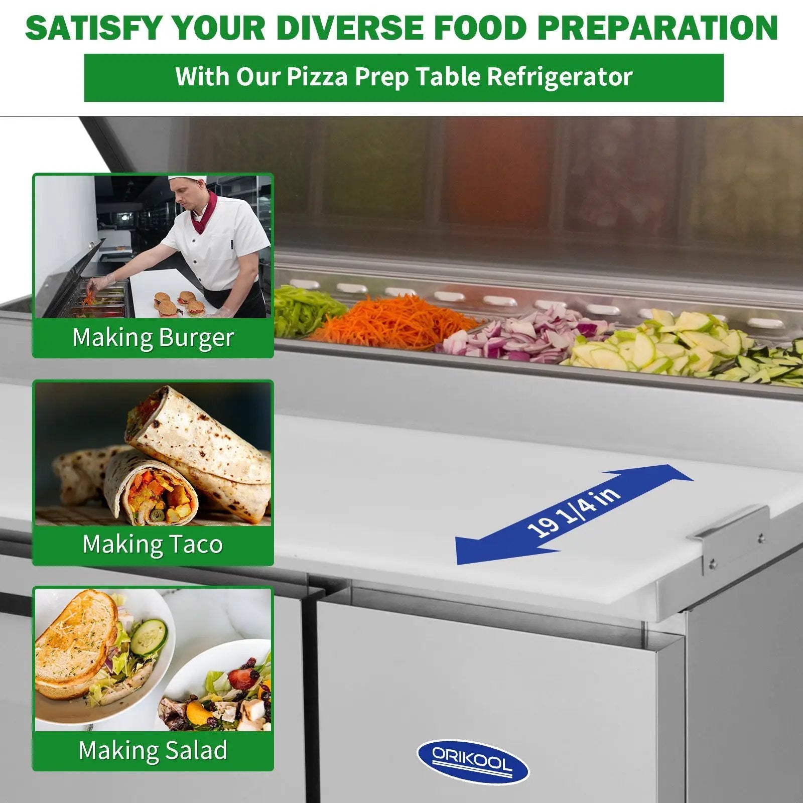 Orikool 44 Inch Commercial Pizza Prep Table with Refrigerator by HouseOfZazla